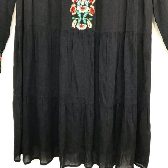 THML Black Gauze Floral Embroidered Velvet Popover Sheath Dress - Picture 5 of 14